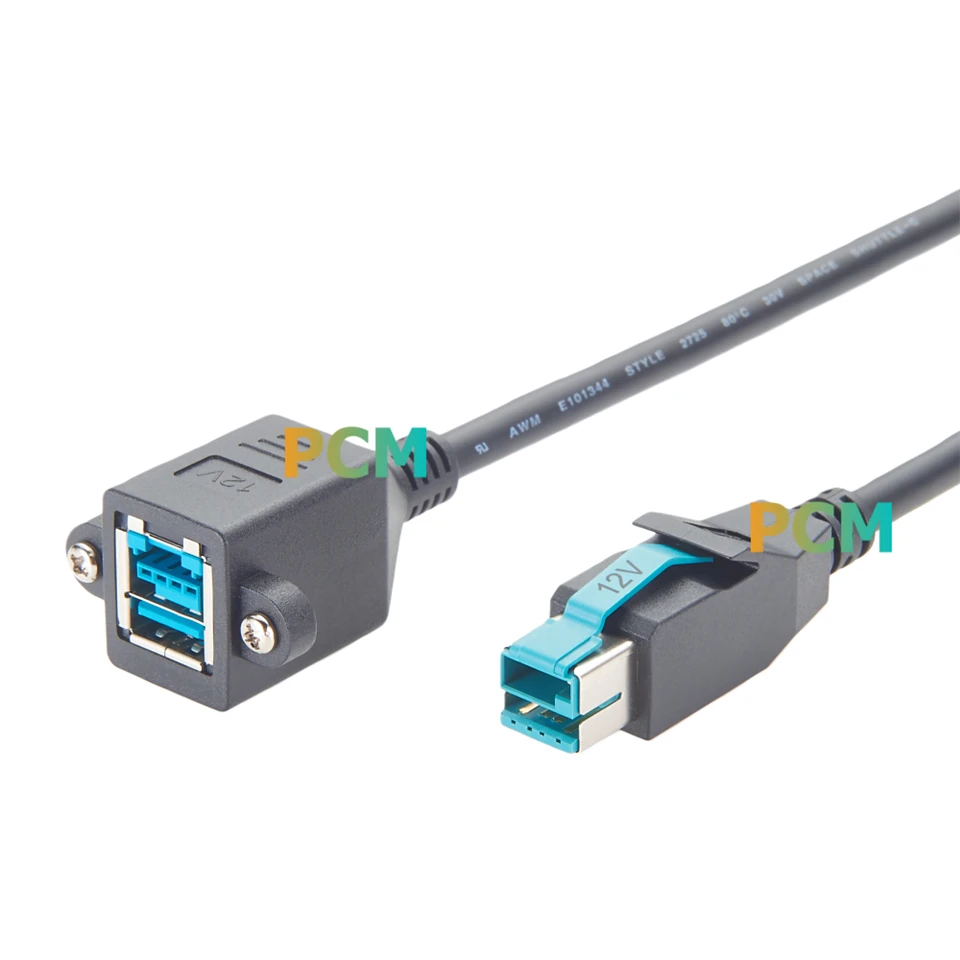 Powered USB 12V Male To Female Panel Mount Cable