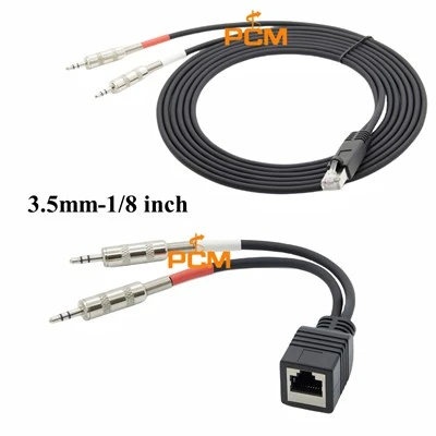 Podwójny kabel z wtyczką audio 3.5 na kabel z wtyczką typu jack RJ45