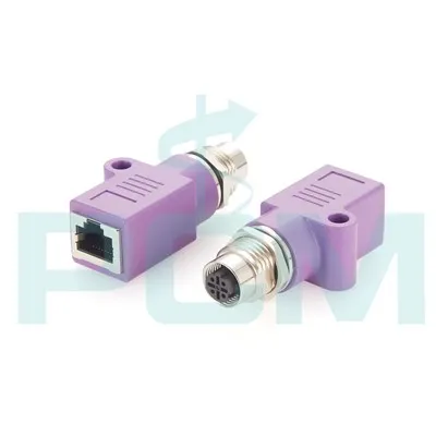 Złącze Ethernet M12 D Code do złącza żeńskiego RJ45 proste