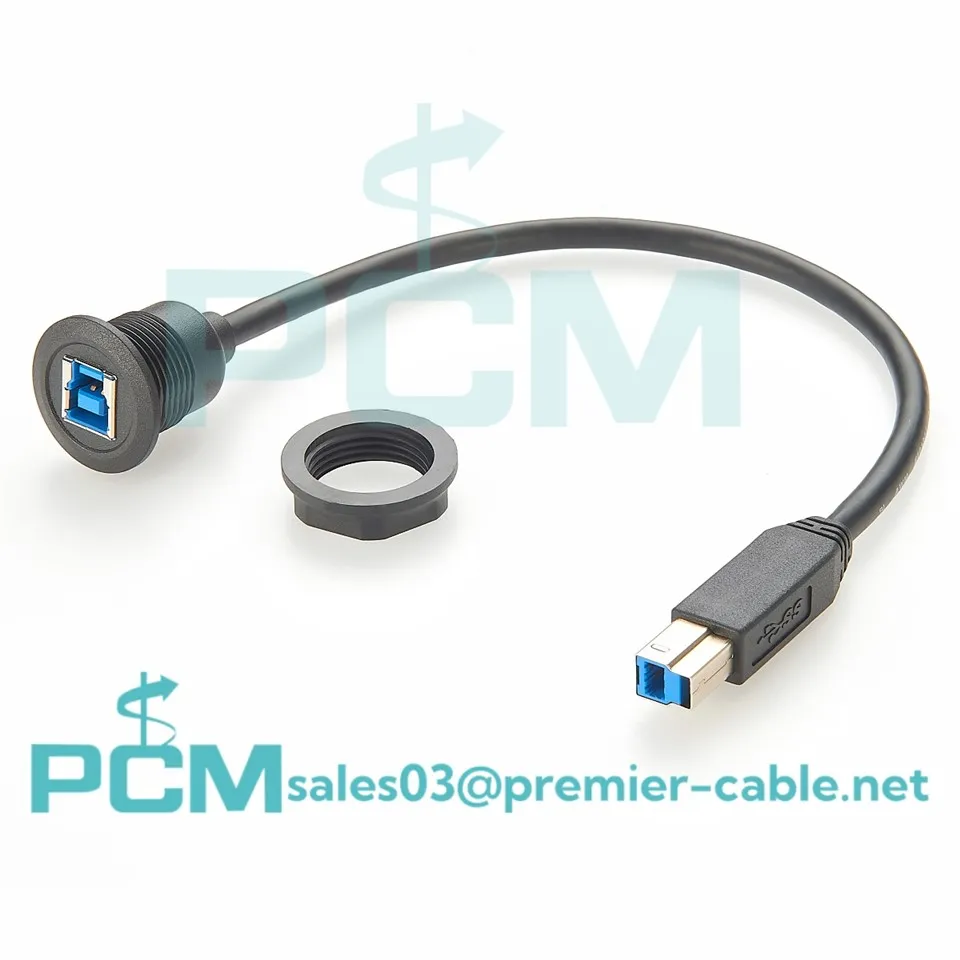USB 3.0 Type B Male To Female Flush Mount Panel Mount Extension Cable